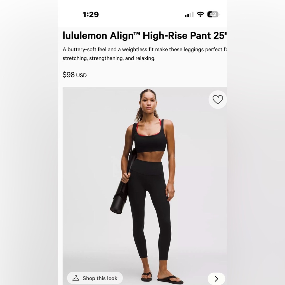 lululemon Align High-Rise Pant 25”.  Black Size 6